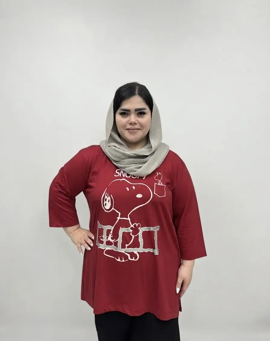 تونیک و تیشرت سایز بزرگ زنانه نخی طرح اسنوپی